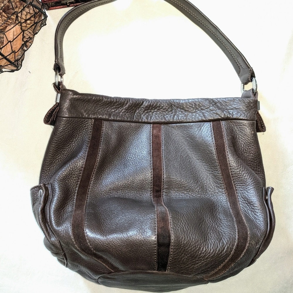 Tommy Hilfiger Brown Leather & Suede Bucket Bag